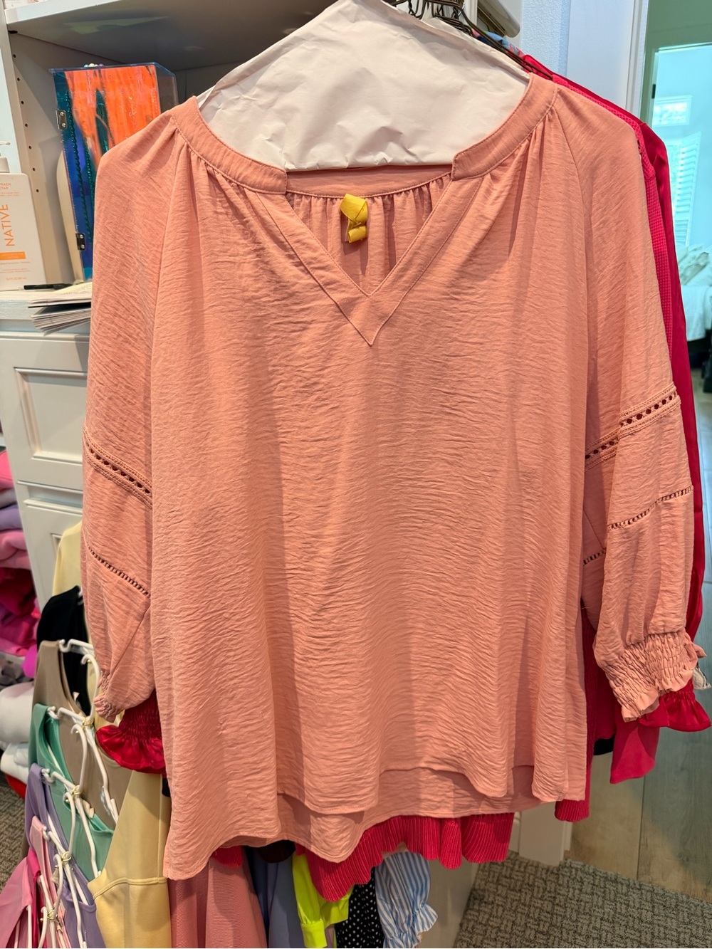 Women’s Peach Peasant Blouse – Lightweight V-Neck Top